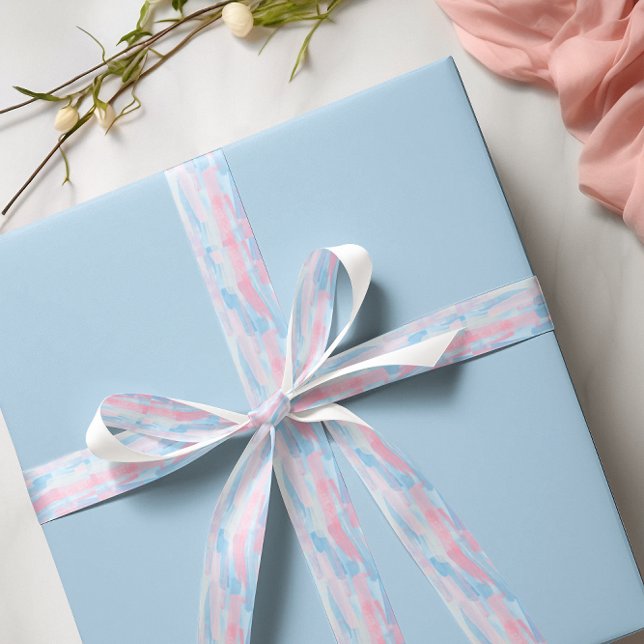 Baby pink & blue Happy Mother's Day Brushstroke Satin Ribbon (Baby pink & blue Happy Mother's Day Brushstroke Satin Ribbon)
