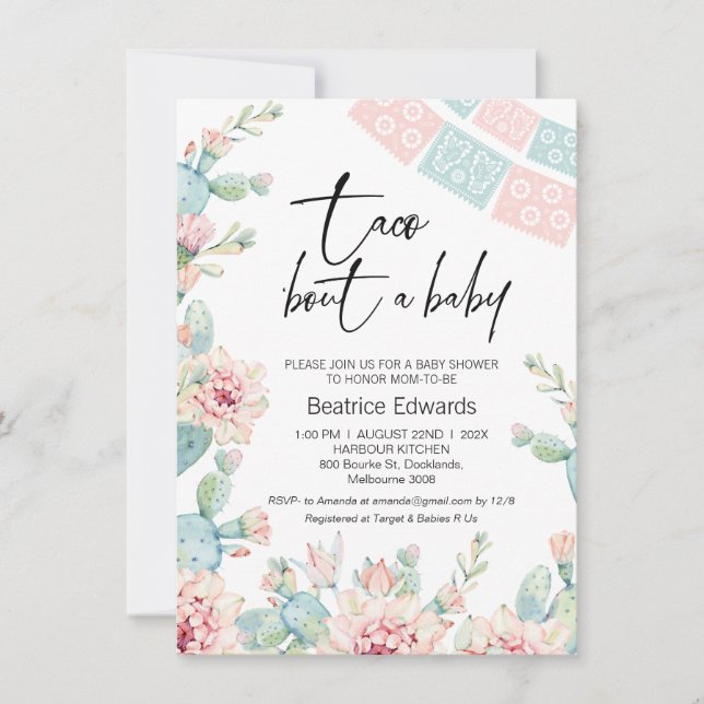 Baby Pink Blue Taco Bout A Baby Baby Shower Invitation (Front)