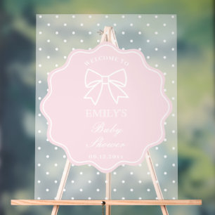Baby Pink Bow Polka Dots Girl Baby Shower Welcome Acrylic Sign