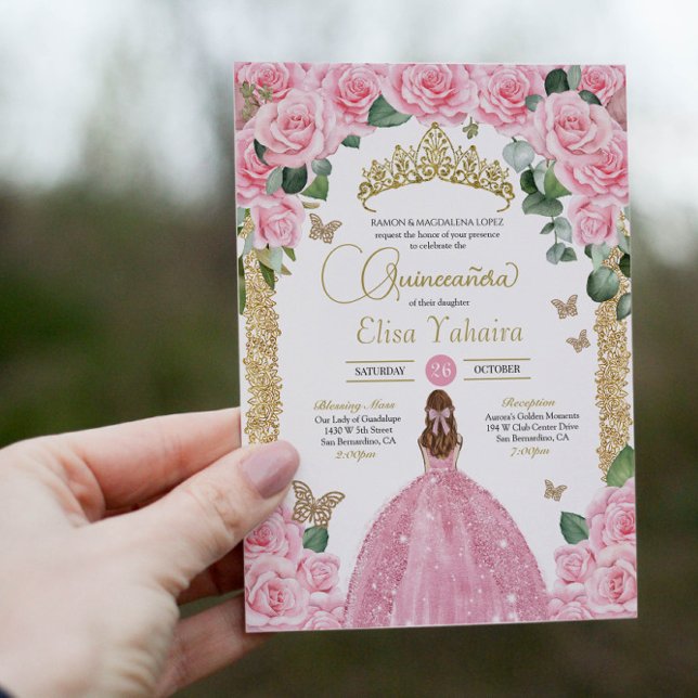 Baby Pink Butterfly Princess Dress Quinceanera Invitation (Creator Uploaded)