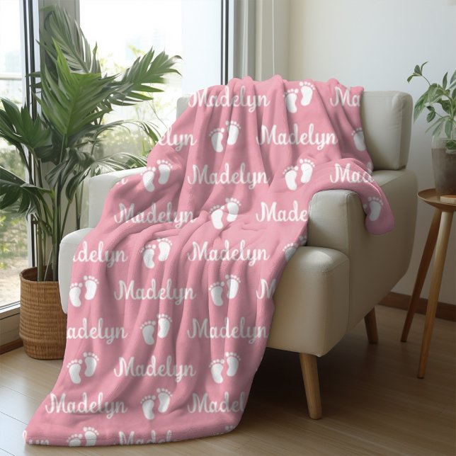 Baby Pink Calligraphy Personalised Repeat Name Fleece Blanket (Creator Uploaded)