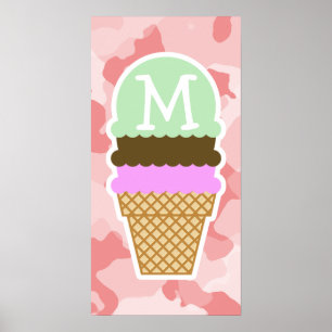 Baby Pink Camo; Ice Cream Cone Poster