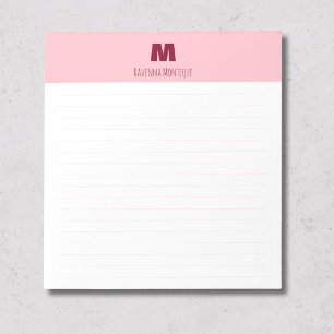 Baby Pink Chic Personalized Monogram Name Lined Notepad