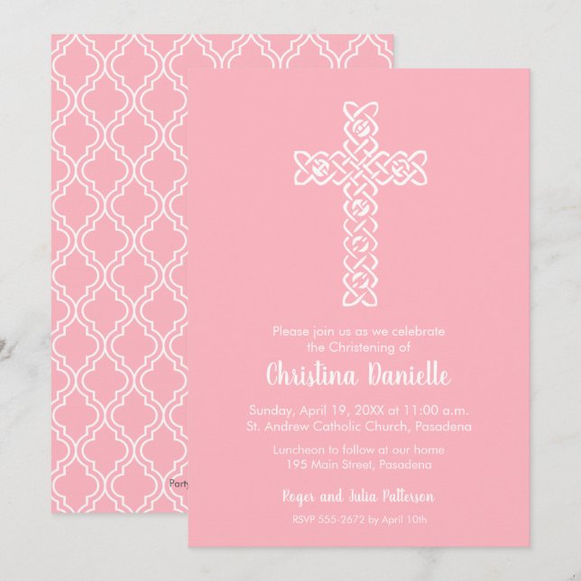 Baby Pink Christening Baptism Religious Invitation (Front/Back)