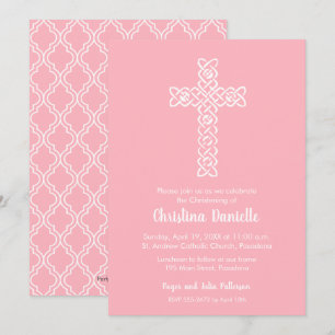 Baby Pink Christening Baptism Religious Invitation