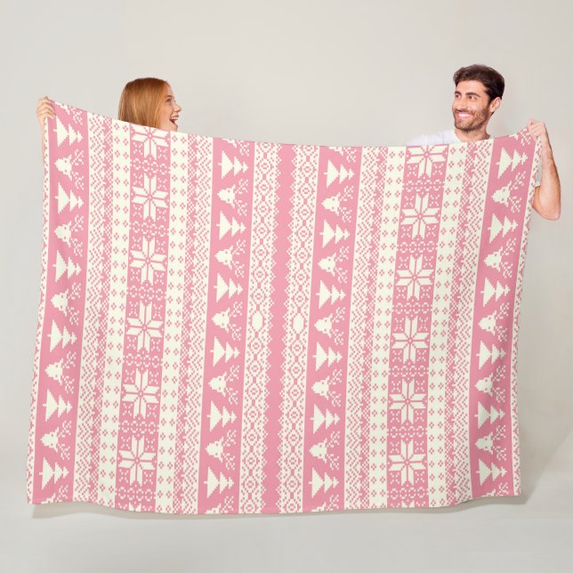 Baby Pink Christmas Sweater Fleece Blanket (In Situ)