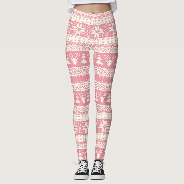 Baby Pink Christmas Sweater Leggings (Front)
