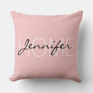 Baby pink colour home monogram cushion