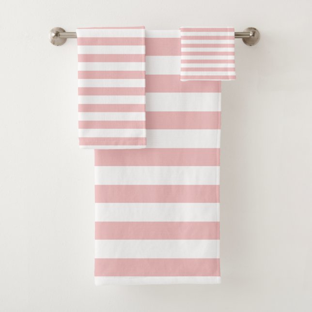 Baby Pink Colour Stripes Vacation Summer Pastel    Bath Towel Set (Insitu)