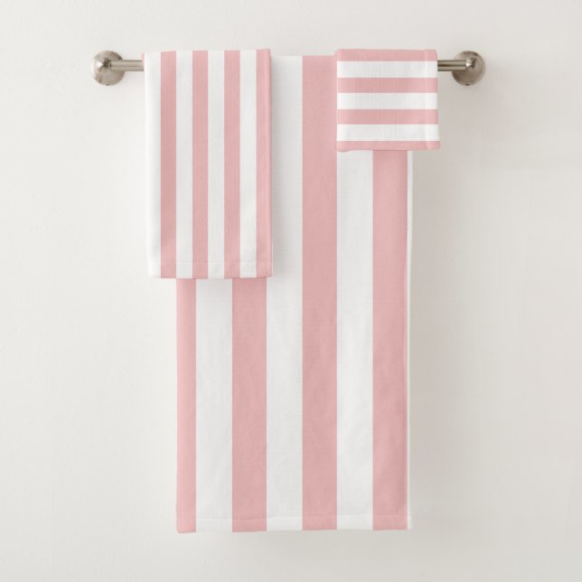 Baby Pink Colour Stripes Vacation Summer Pastel   Bath Towel Set (Insitu)
