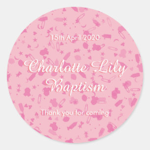 Baby Pink Confetti Baptism Christening Favour Classic Round Sticker