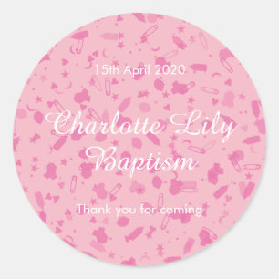 Baby Pink Confetti Baptism Christening Favour Classic Round Sticker