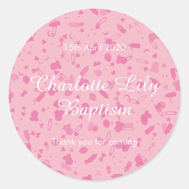 Baby Pink Confetti Baptism Christening Favour Classic Round Sticker (Front)