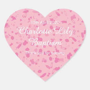Baby Pink Confetti Baptism Christening Favour Heart Sticker