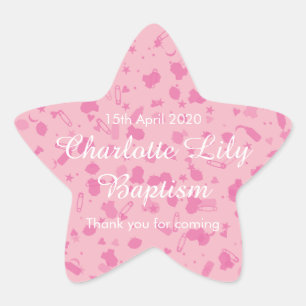 Baby Pink Confetti Baptism Christening Favour Star Sticker