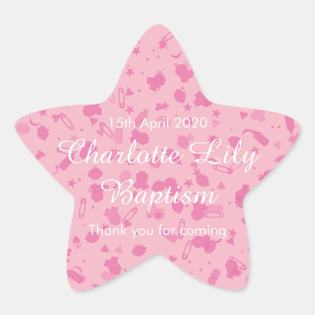 Baby Pink Confetti Baptism Christening Favour Star Sticker (Front)