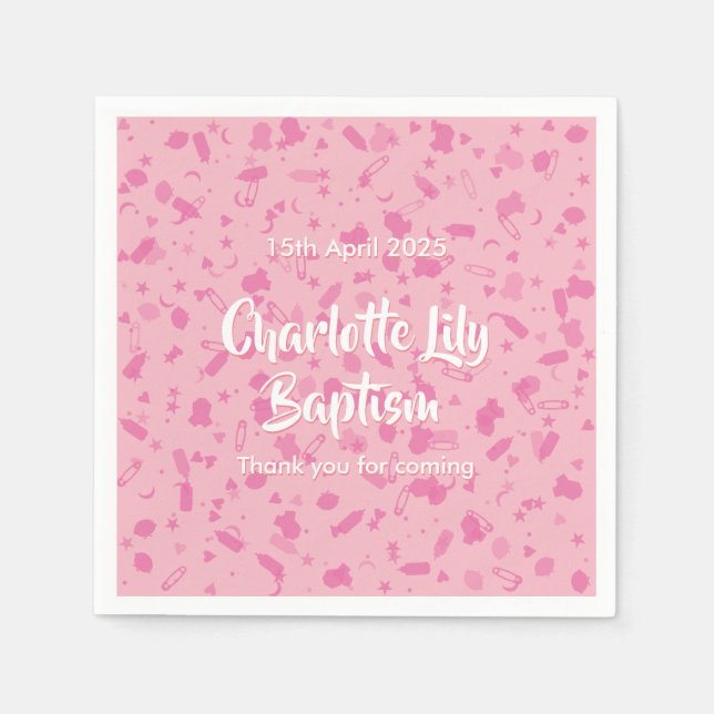 Baby Pink Confetti Baptism Christening Napkin (Front)