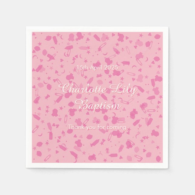 Baby Pink Confetti Baptism Christening Napkin (Front)