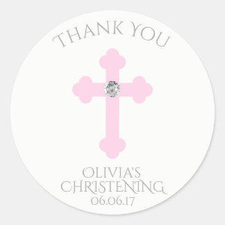 Baby Pink Cross Baptism/Christening Girl Thank You Classic Round Sticker