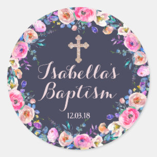Baby Pink Cross Baptism/Christening Girl Thank You Classic Round Sticker