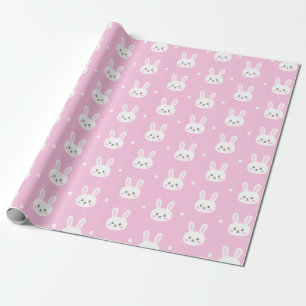 Baby pink cute fluffy cartoon bunny pattern wrapping paper