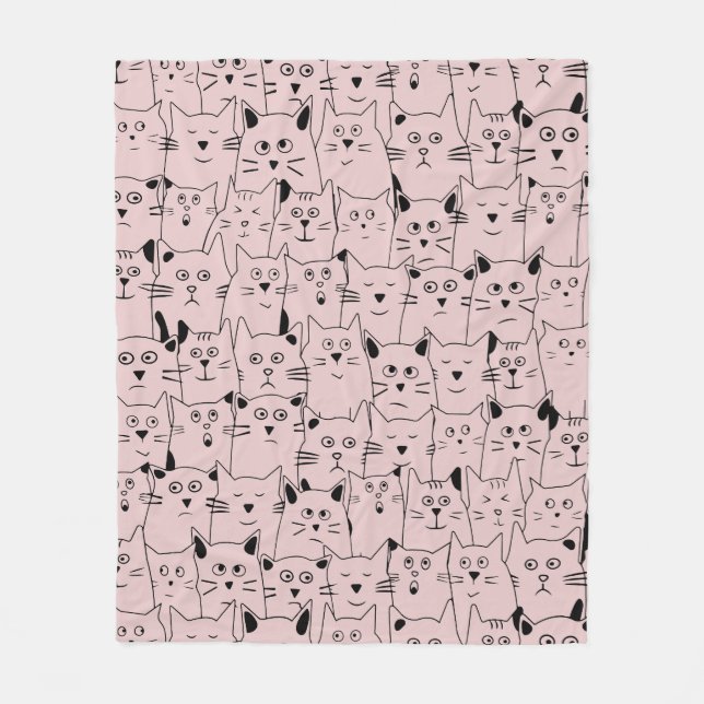 Baby Pink Cute Suspicious Kitties Cats Pattern Fleece Blanket (Front)