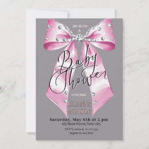 Baby Pink Diamond  Coquette Bow Baby Shower Girl  Invitation
