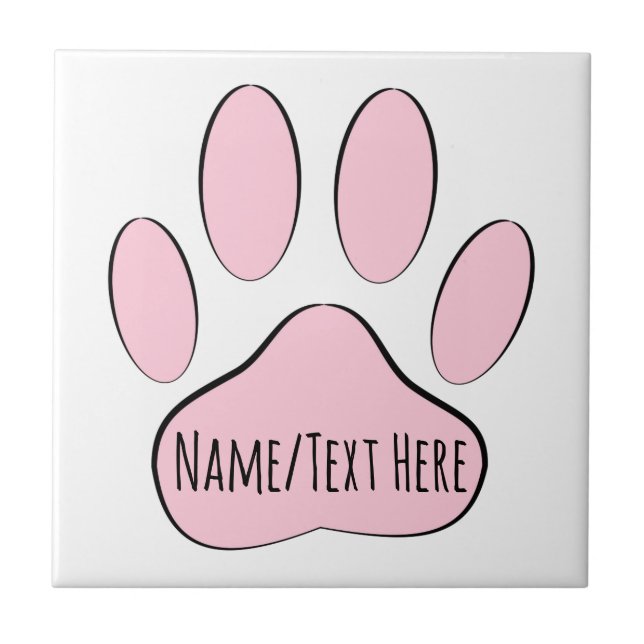 Baby Pink Dog Pawprint Custom Name Tile (Front)