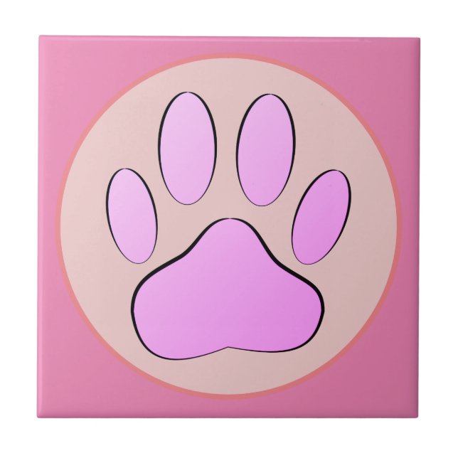Baby Pink Dog Pawprint Round Frame Tile (Front)