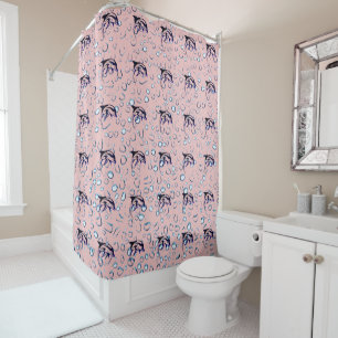 Baby Pink - Dolphin Life - Grey Shower Curtain