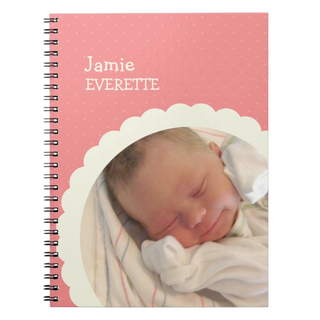 Baby pink dot scallop circle custom photo journal (Front)