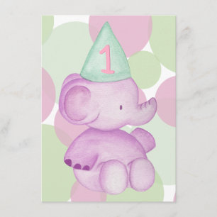 Baby Pink Elephant 1st Birthday Party Invite