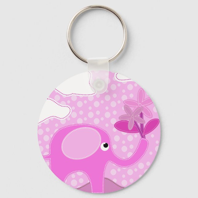 Baby Pink Elephant and Flowers Key Ring (Front)