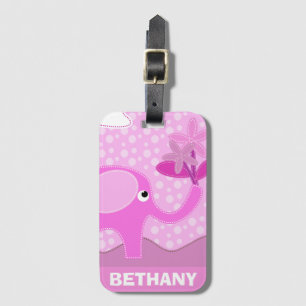 Baby Pink Elephant and Flowers Personalised Luggage Tag