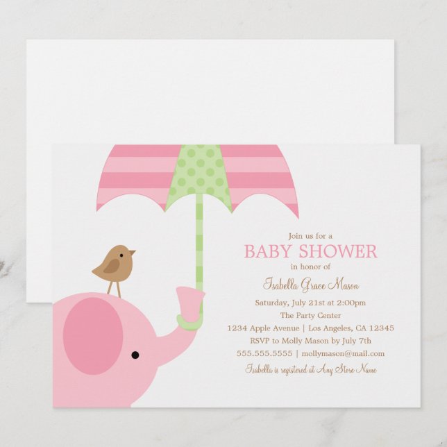 Baby Pink Elephant | Baby Shower Invite (Front/Back)