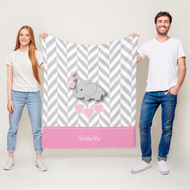 Baby Pink Elephant - Personalise Fleece Blanket (In Situ)
