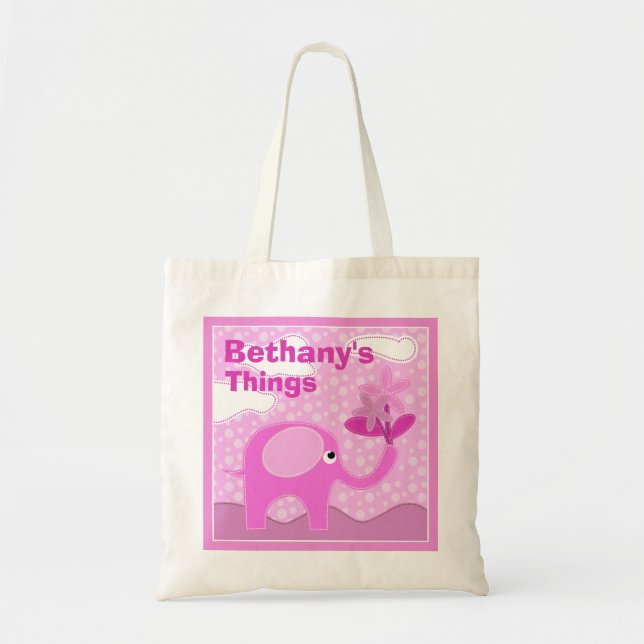 Baby Pink Elephant Personalised Tote Bag (Front)