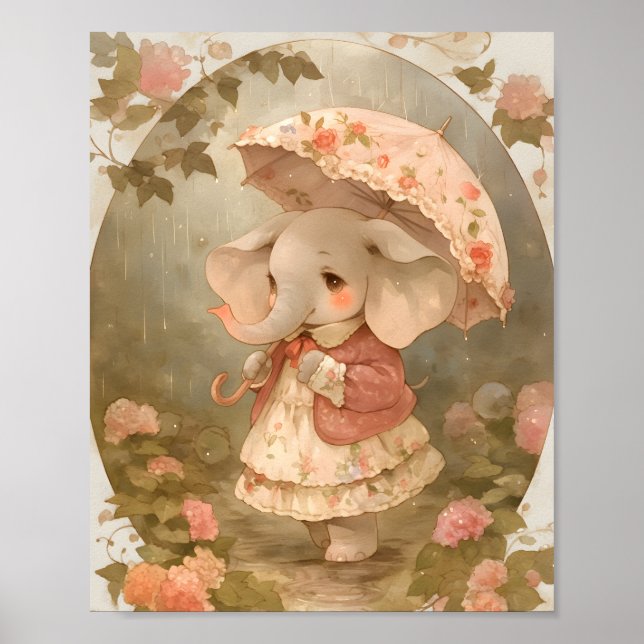 Baby Pink Elephant - Watercolor Nursery Poster (Front)