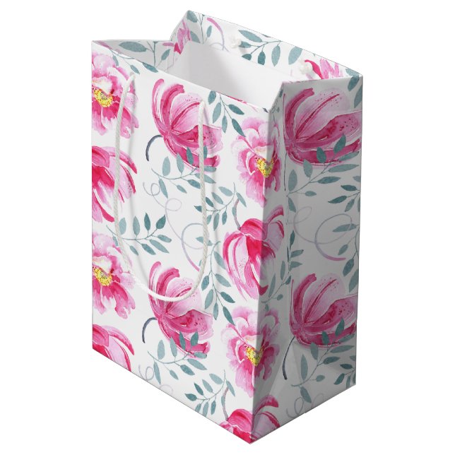 Baby Pink English Roses Medium Gift Bag (Back Angled)