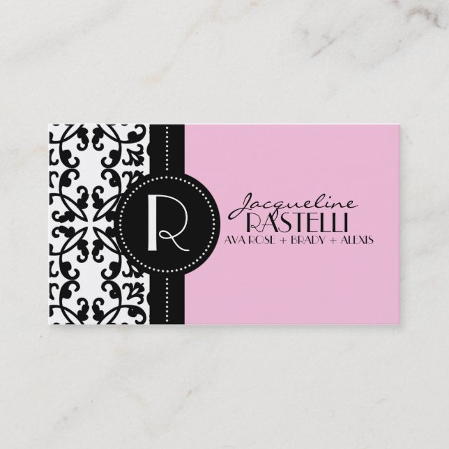 Baby Pink Estate Damask Mummy Calling Card / (Front)
