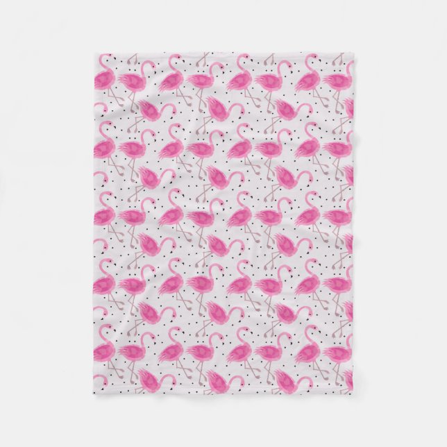 Baby Pink Flamingo Polka Dots Fleece Blanket (Front)