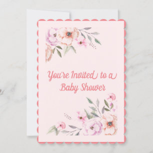 Baby Pink Floral Baby Shower Invitation