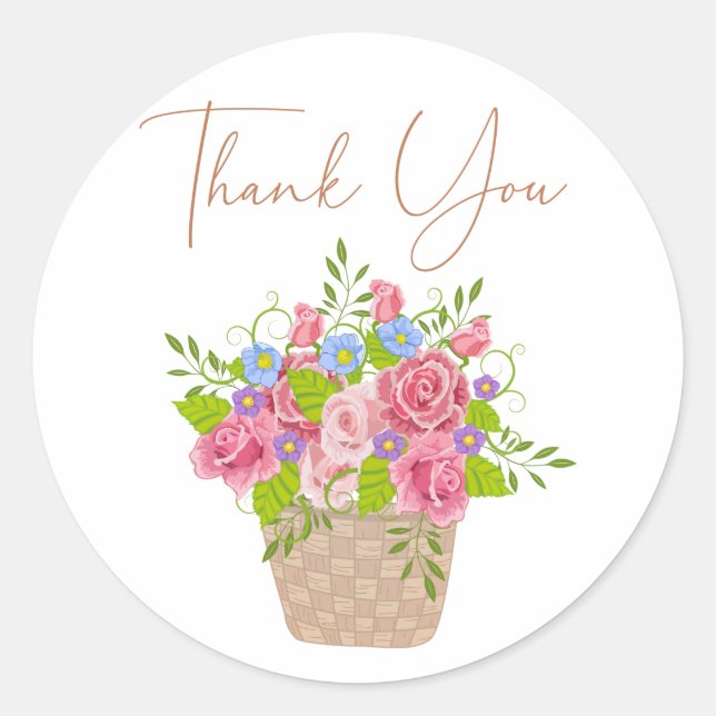 Baby Pink Floral Bucket Thank You Sticker (Front)