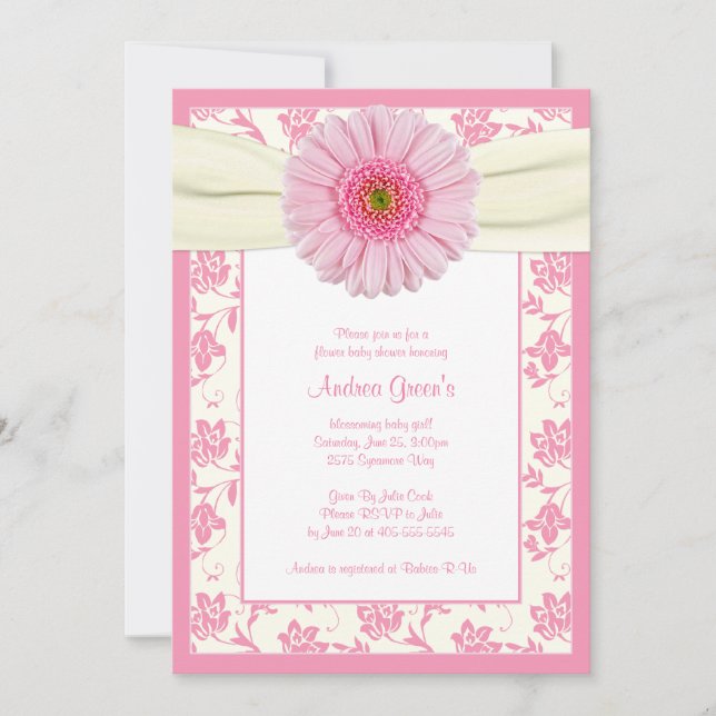Baby Pink Gerbera Ivory Baby Shower Invitation (Front)