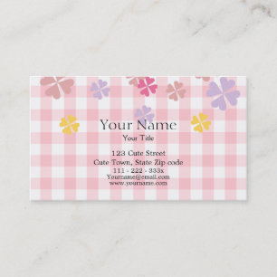 Baby Pink Gingham and Pastel Floral Business Card