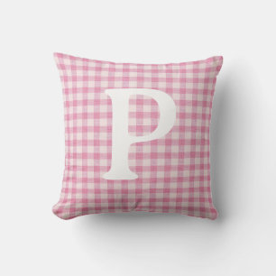 Baby Pink Gingham Initial Custom Cushion