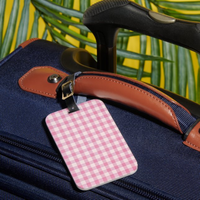Baby Pink Gingham Luggage Tag (Front Insitu 1)