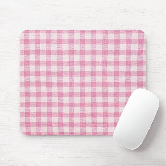 Baby Pink Gingham Mouse Mat (With Mouse)