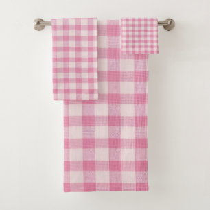 Baby Pink Gingham Pattern Bath Towel Set