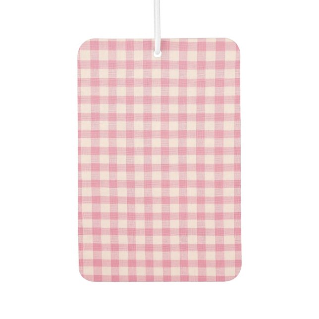 Baby Pink Gingham Pattern Car Air Freshener (Front)